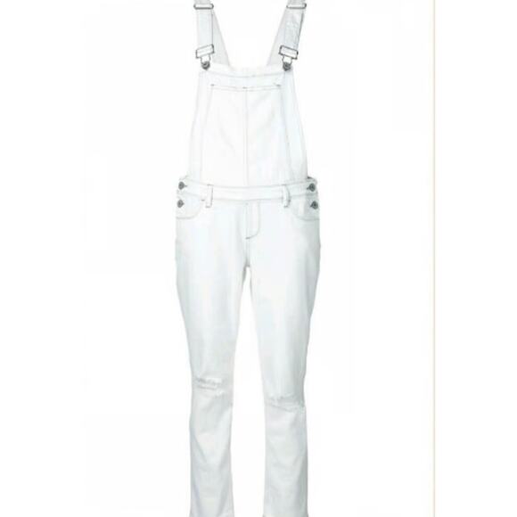 Paige Revolve Sierra Distressed Deconstructed Crop White Denim Overalls Sz 24 - Picture 1 of 12